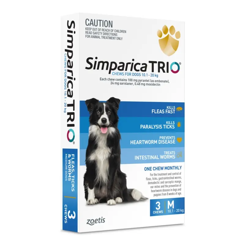 Simparica Trio 10.1kg - 20kg Dog Flea, Tick & Worm Chew