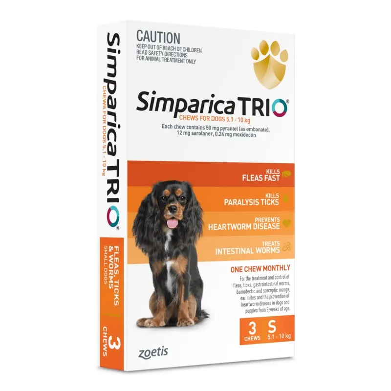 Simparica Trio 5.1kg - 10kg Dog Flea, Tick & Worm Chew