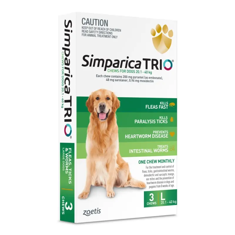 Simparica Trio 20.1kg - 40kg Dog Flea, Tick & Worm Chew