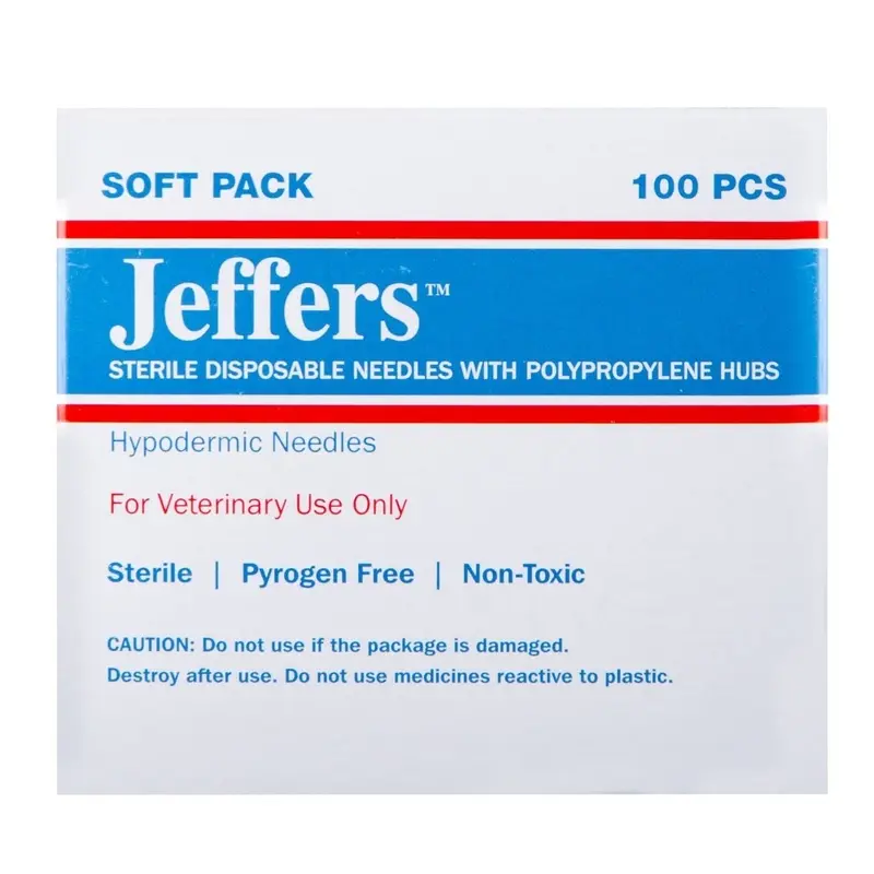 Jeffers Poly Hub Hypodermic Needles for Veterinary Use, Box of 100