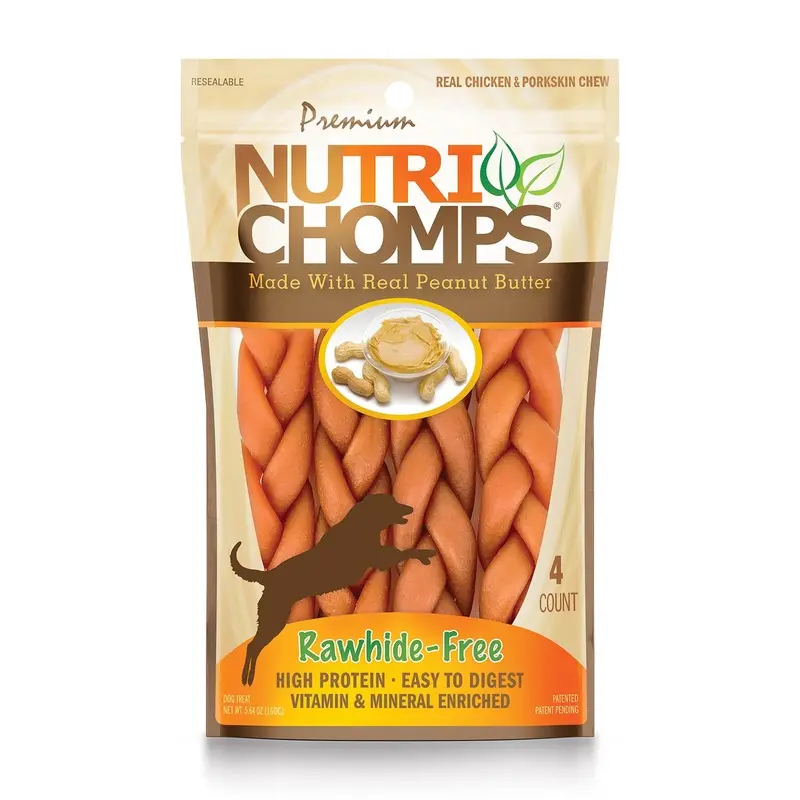 NutriChomps 6 Peanut Butter Flavor Braid Dog Chews, 4 ct