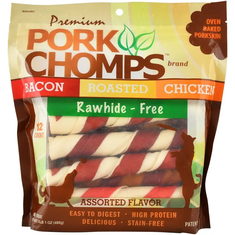 Large Pork Chomps Rawhide-Free Premium Twists Variety Pack, 12 ct