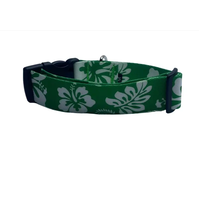 Green Hawaiian Print Nylon Dog Collar (1.5" Wide)