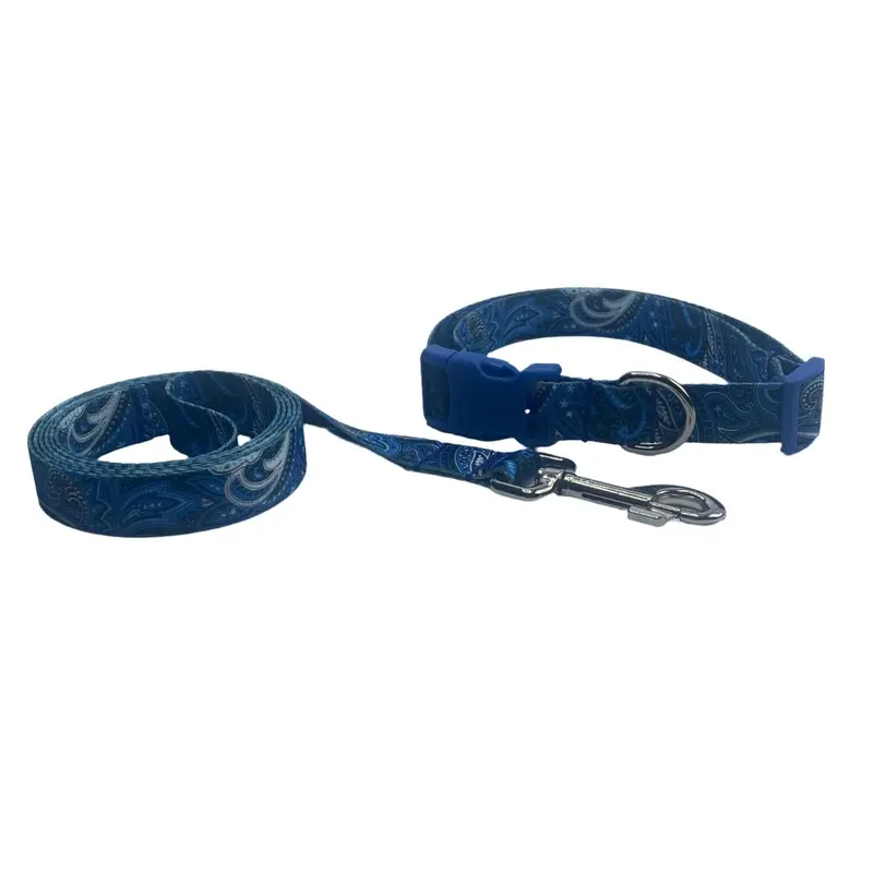 Blue Paisley Collars or Leads (1" Wide)