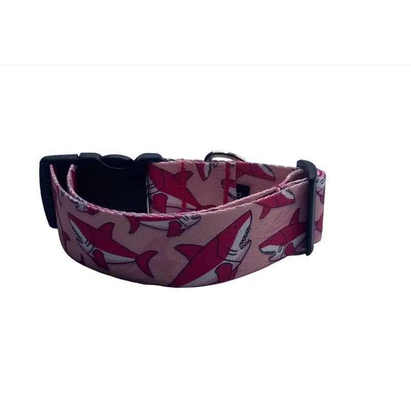 Pink Sharks Nylon Dog Collar (1.5" Wide)