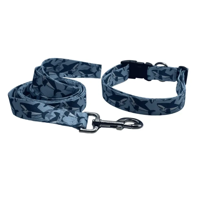 Blue Sharks Dog Collars & Leads (1" Wide)