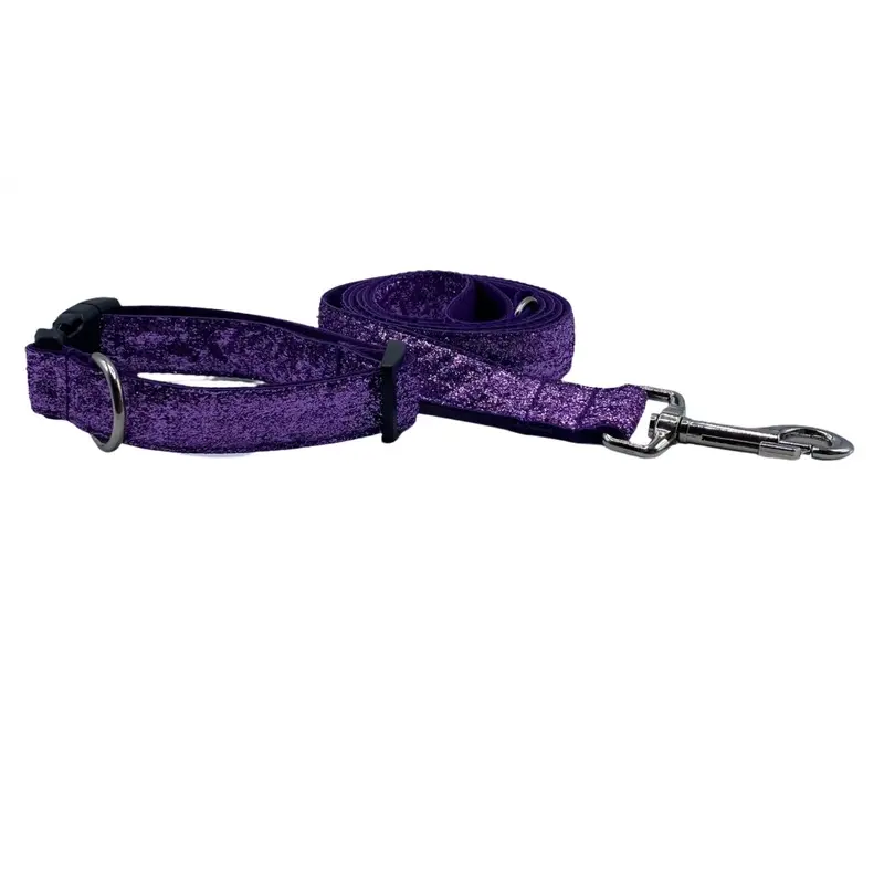 Purple Glitter Ribbon Nylon Collars & Leads (1" Wide)