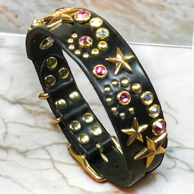 Starburst SL Leather Dog Collar 1.25 Inch