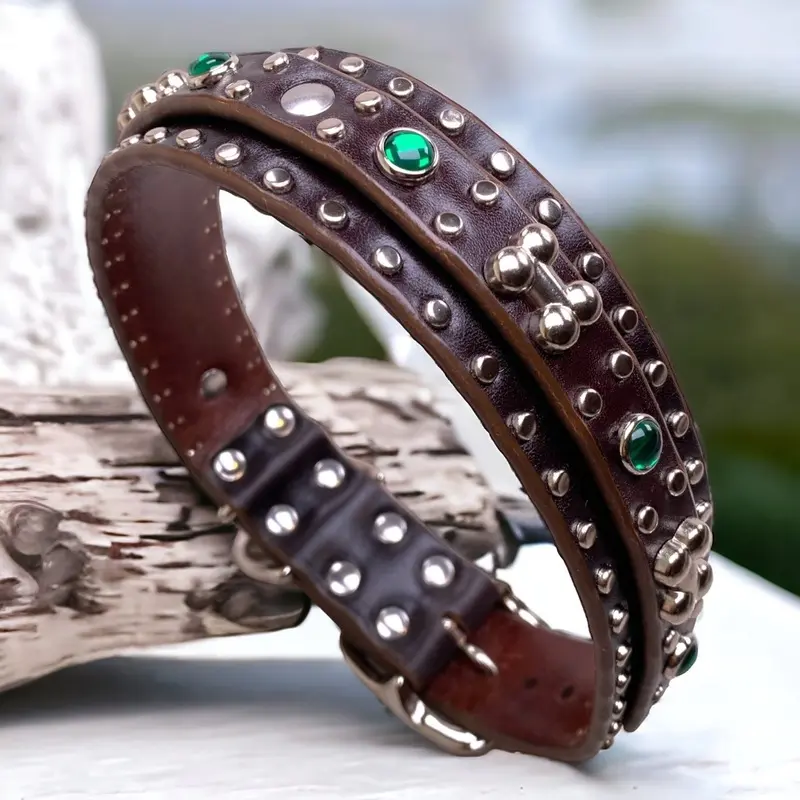 Custom Leather Dog Collar with Doggie Bones