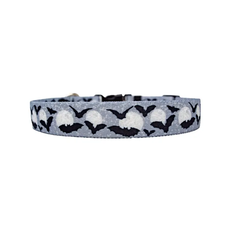 Moon Black and White with Bats Dog Collar