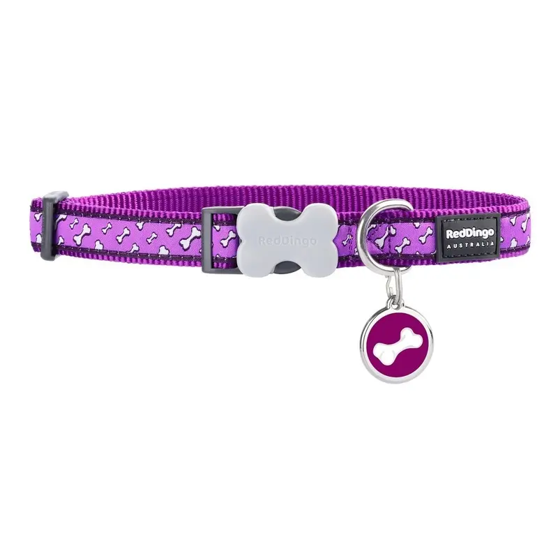Flying Bones Purple Dog Collar/Tag Set