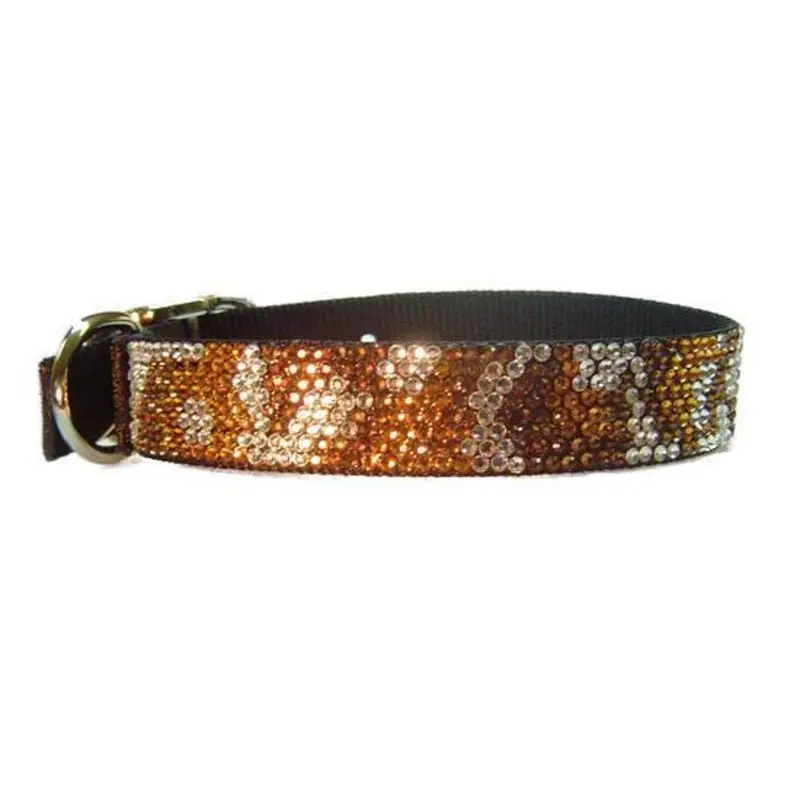 Orange Camouflage Crystal Dog Collar