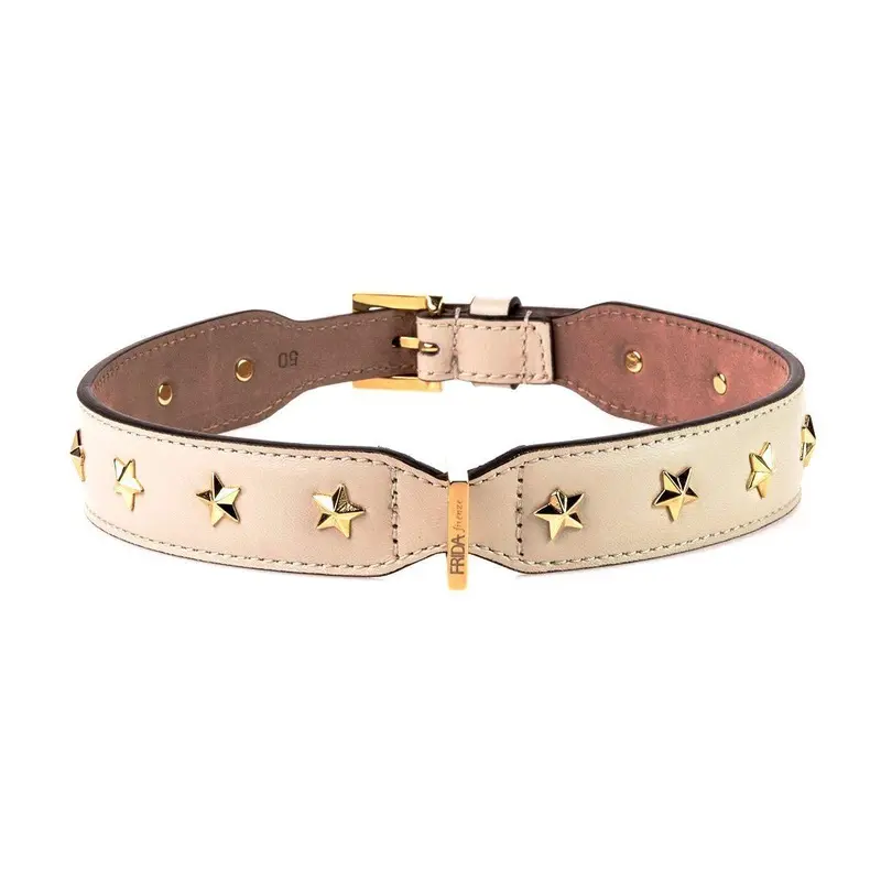 Stud Star Leather Dog Collar Antique