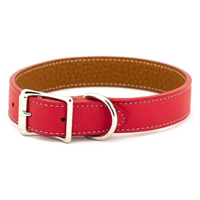 Tuscan Leather Dog Collar Bright Red