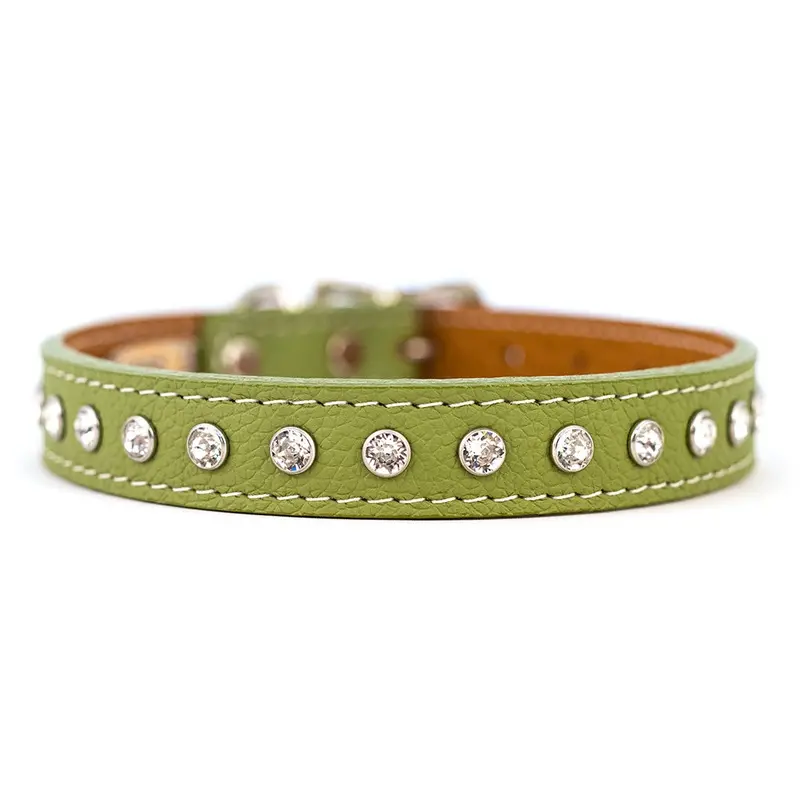 Tuscan Leather Crystallized Dog Collar Green