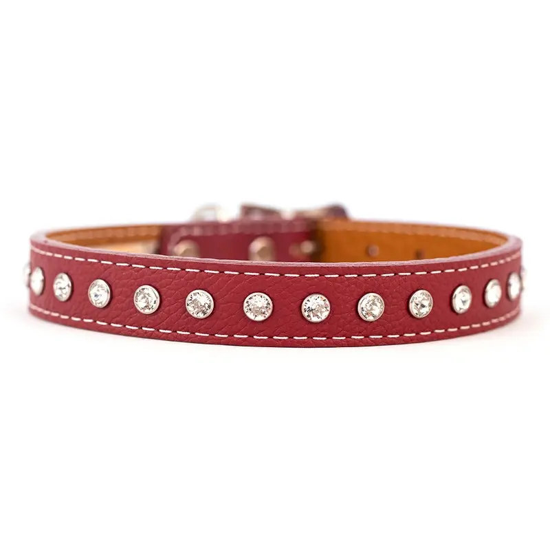 Tuscan Leather Crystallized Dog Collar Red