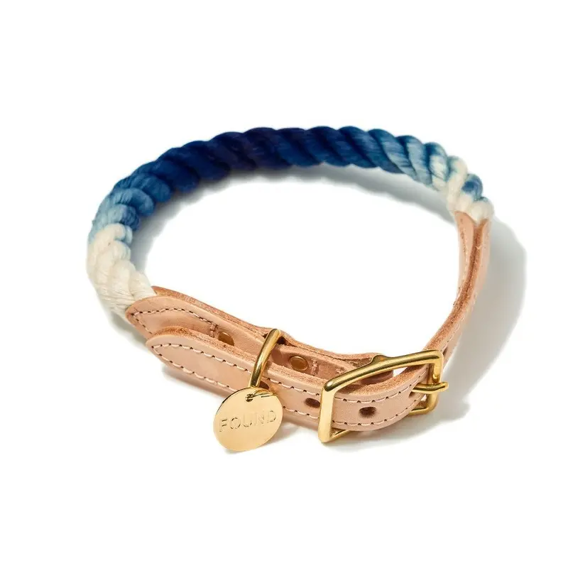 Cotton Rope Dog Collar Indigo Ombre