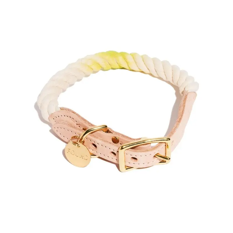 Cotton Rope Dog Collar Lime Green Ombre
