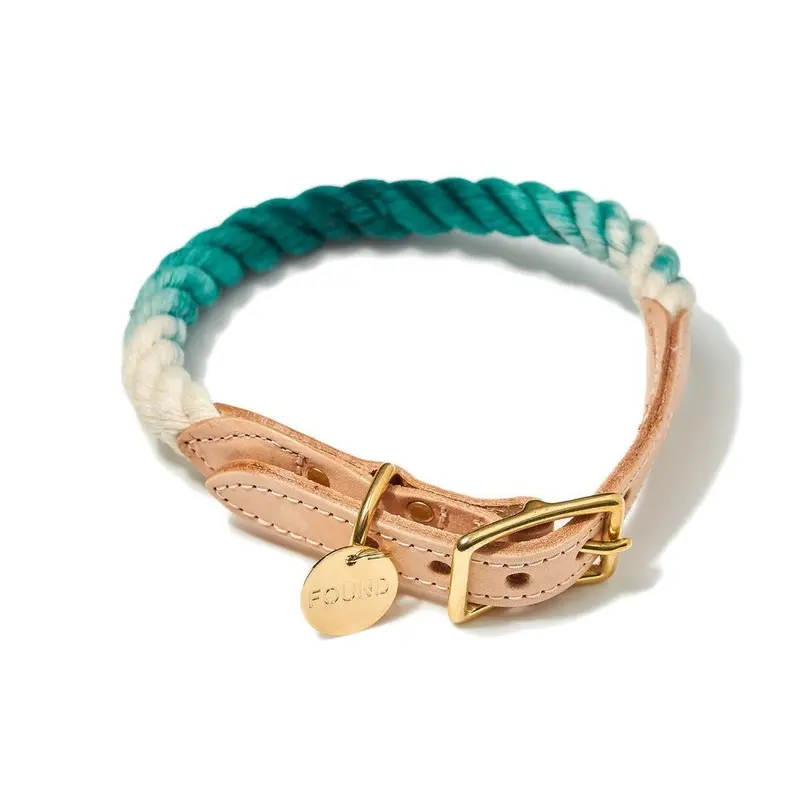 Cotton Rope Dog Collar Teal Ombre