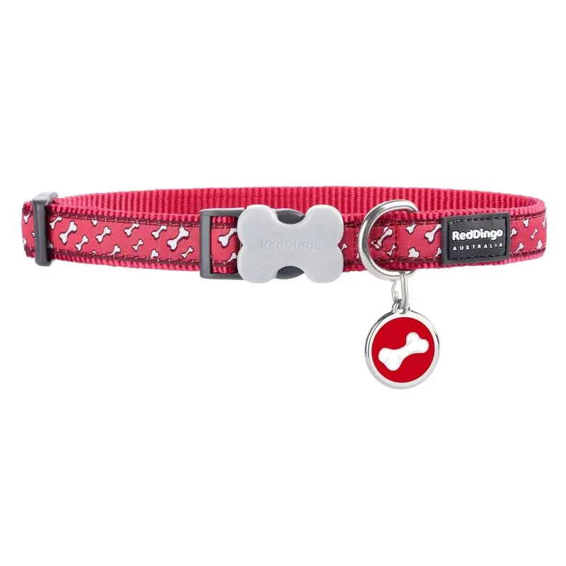 Flying Bones Red Dog Collar/Tag Set