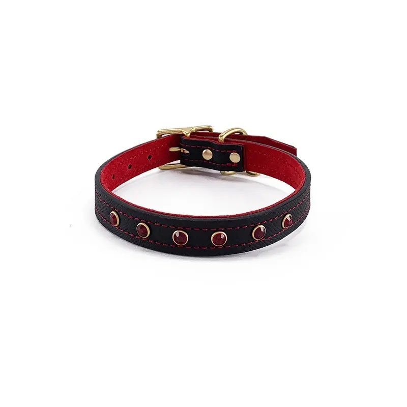 Lambert Classic Combo Rhinestone Leather Dog Collar