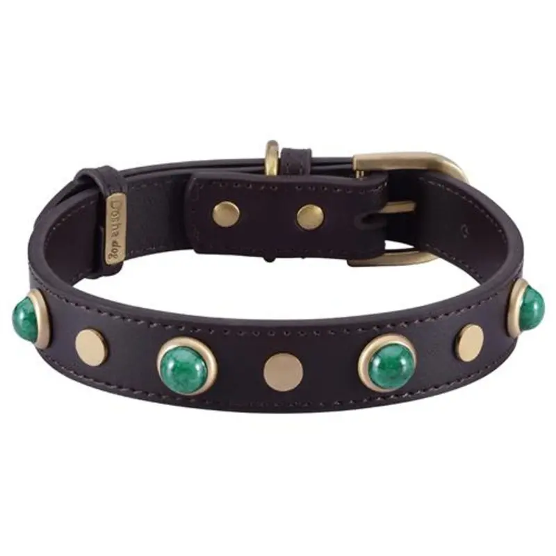 Boho Brown Leather Dog Collar