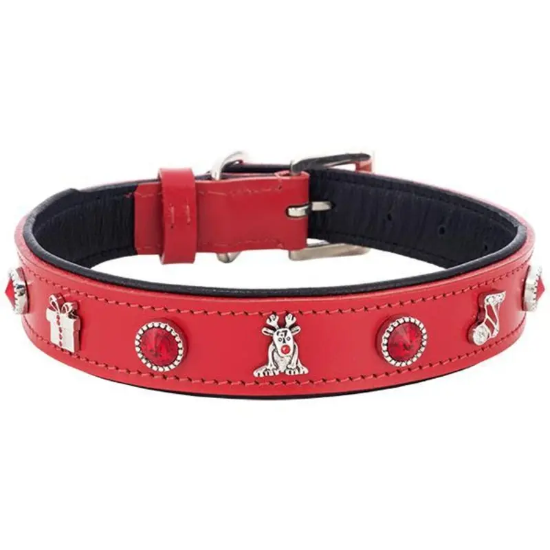 Christmas Charm Leather Dog Collar