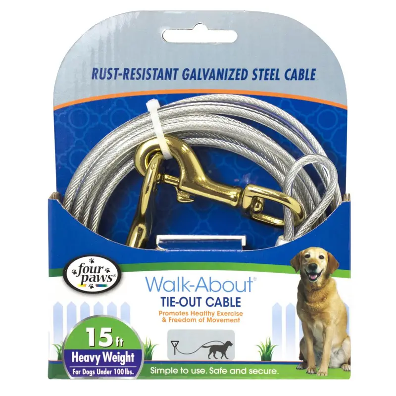 Four Paws Heavy Weight Dog Tie Out Cable Silver 15 Feet