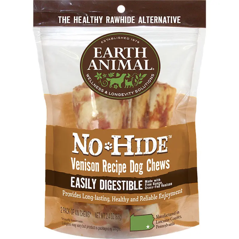 Earth Animal Dog No-hide Venison 4 Inches 2 Pack