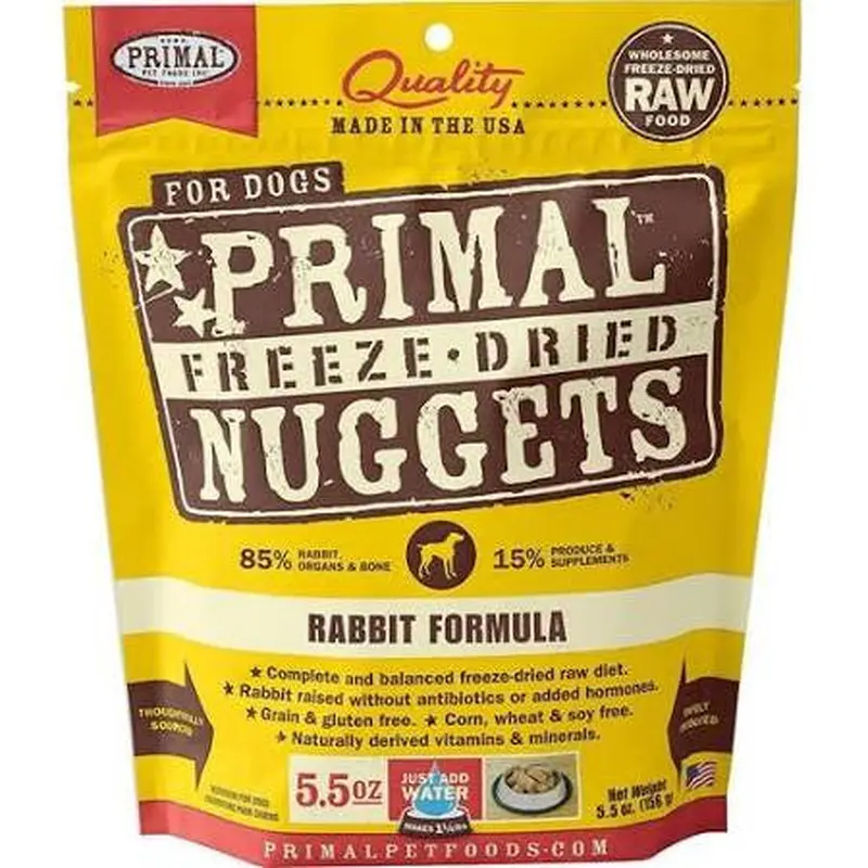 Primal Freeze Dried Nuggets Grain Free Rabbit Formula Dog Food-5.5-oz-