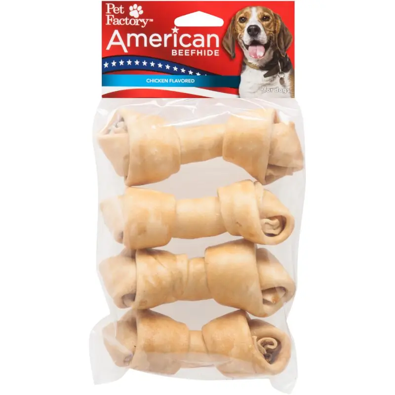 Pet Factory American Beefhide Chicken Flavored Bones 4-5" 4 pack 949181