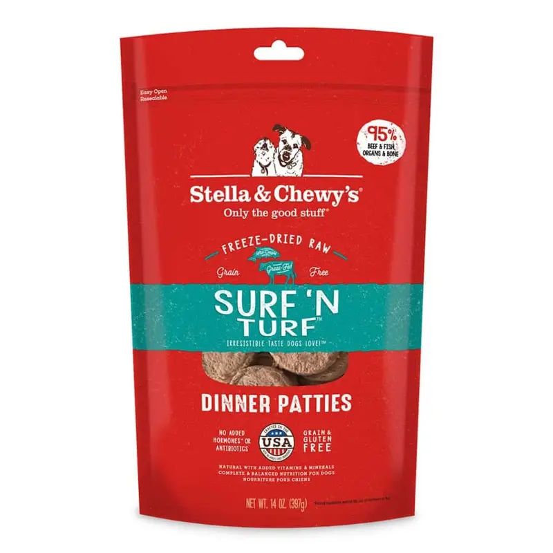 Stella & Chewy's Surf 'N Turf Freeze-Dried Raw Dinner Patties Dog Food 14oz
