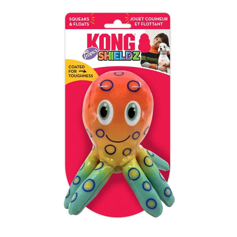 KONG Shieldz Tropics Dog Toy Octopus Orange/Yellow/Blue MD