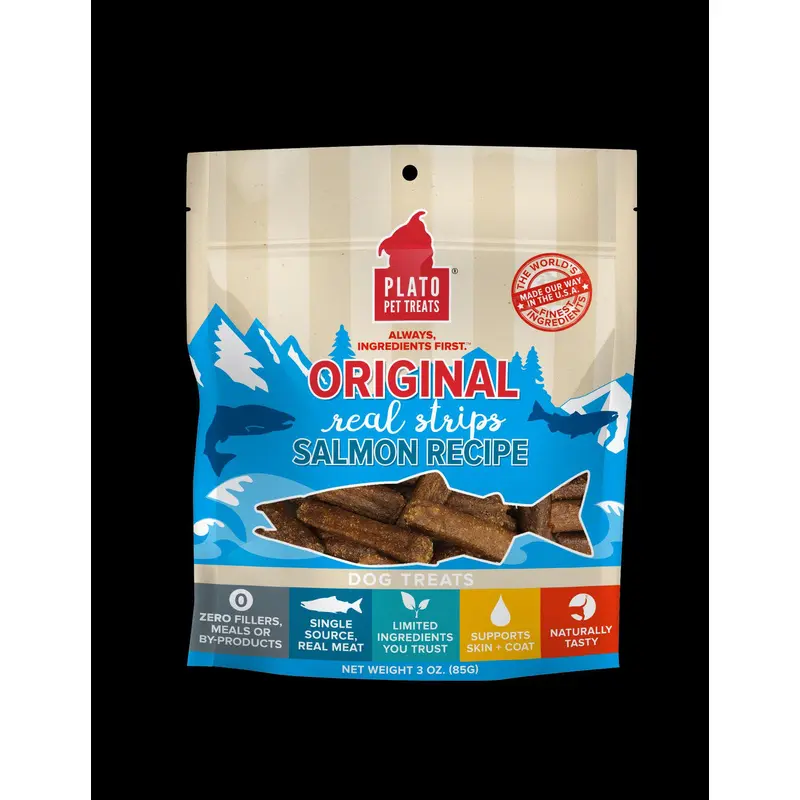 Plato Original Real Strips Salmon Dog Treat Recipe 3oz 