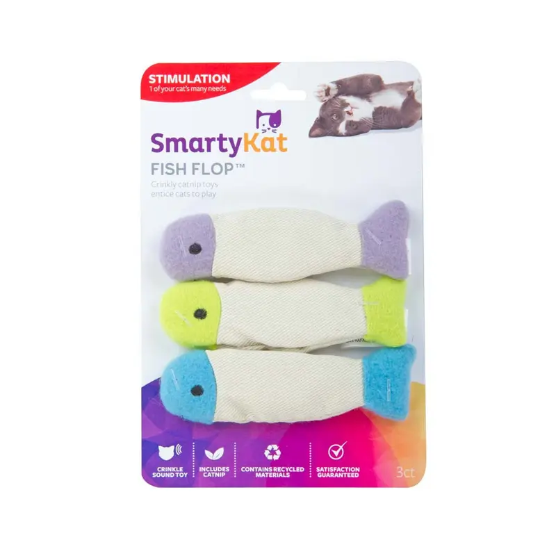 SmartyKat Fish Flop Crinkle Plush Catnip Toy Multi-Color 3 Pack