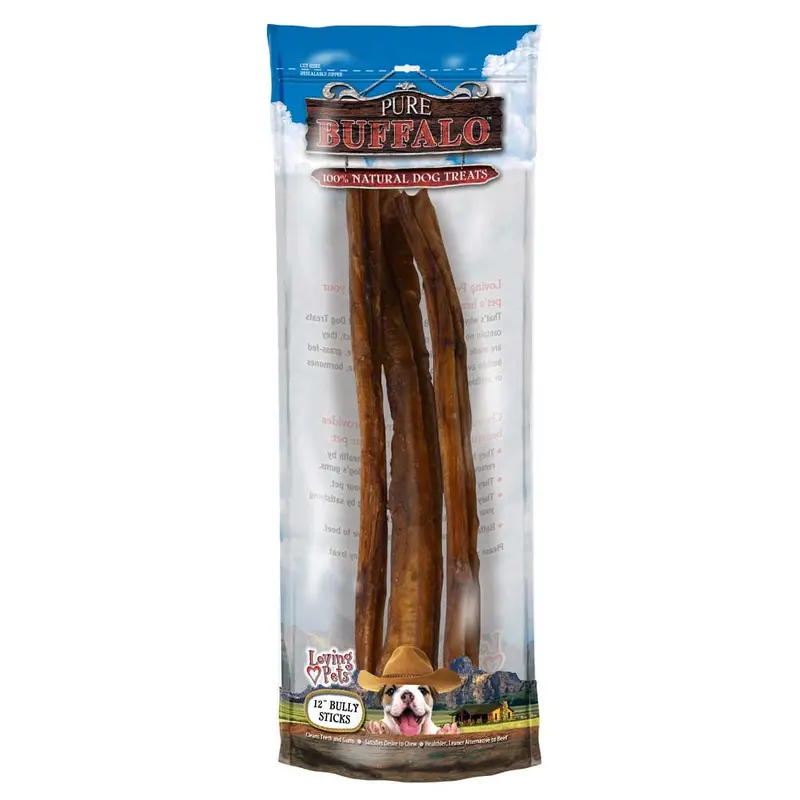 Loving Pets Pure Buffalo Bully Sticks Dog Treat 12in 3pk