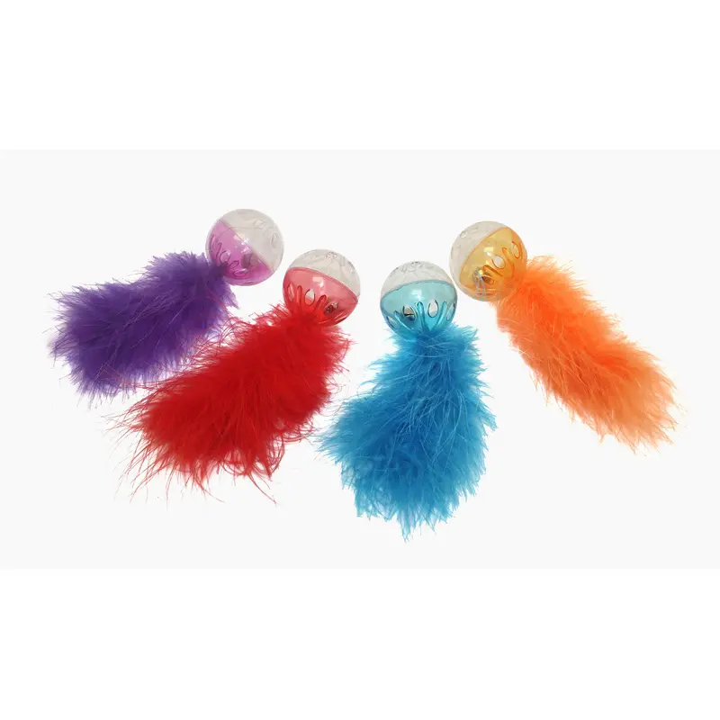 Multipet Lattice Ball with Feather Cat Toy Assorted 5 in 2 Pack