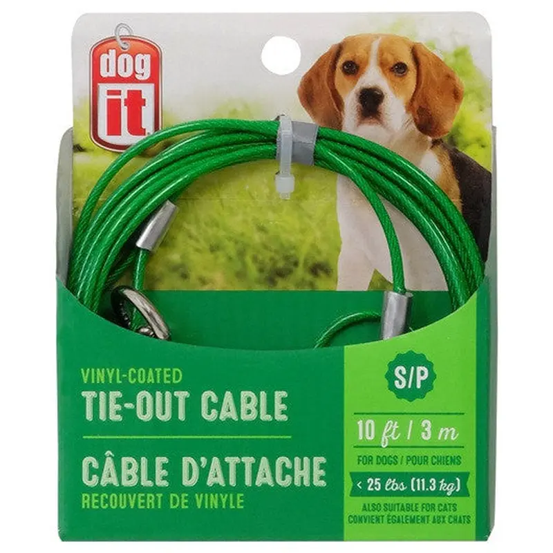 Dogit Tie Out Cable, Small, 10', Green