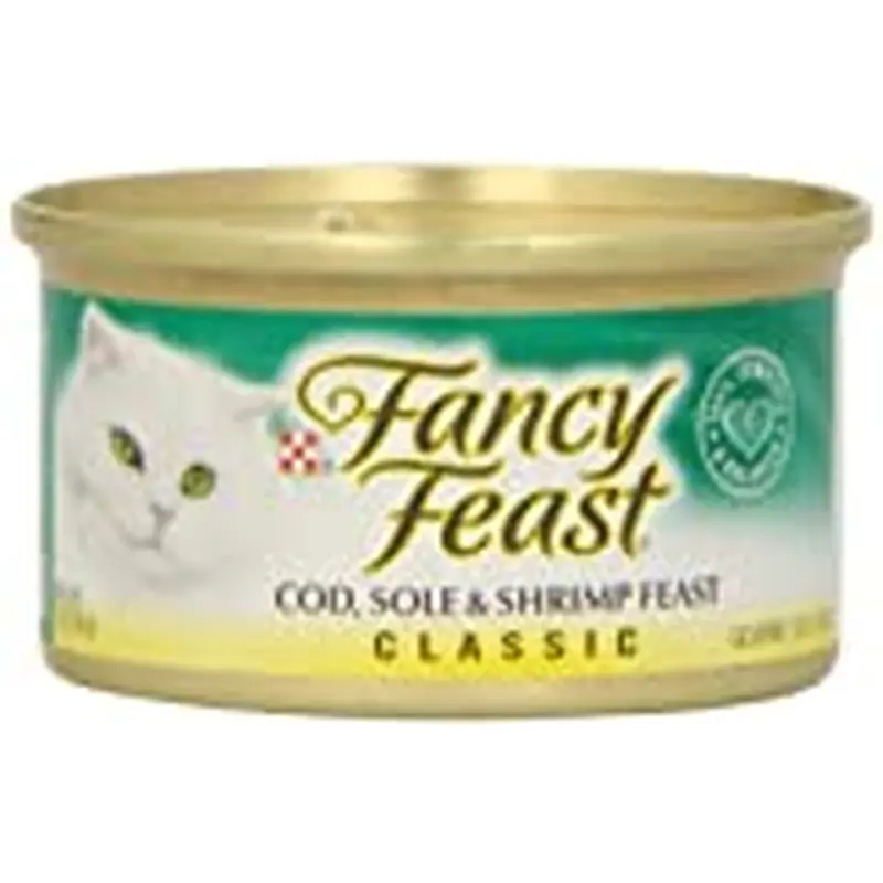 Fancy Feast Grain Free Pate Wet Cat Food  Classic Pate Cod  Sole & Shrimp Feast  3 oz. Can