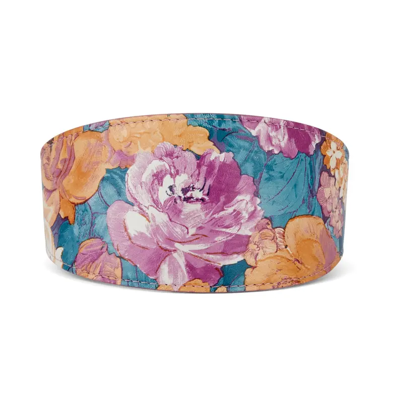 Floral Print Italian Leather 3 Wide Style Collar