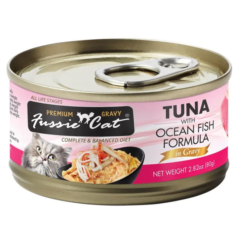 Fussie Cat Premium Wet Cat Food - Tuna with Ocean Fish Formula in Gravy Canned Cat Food 2.8oz Can