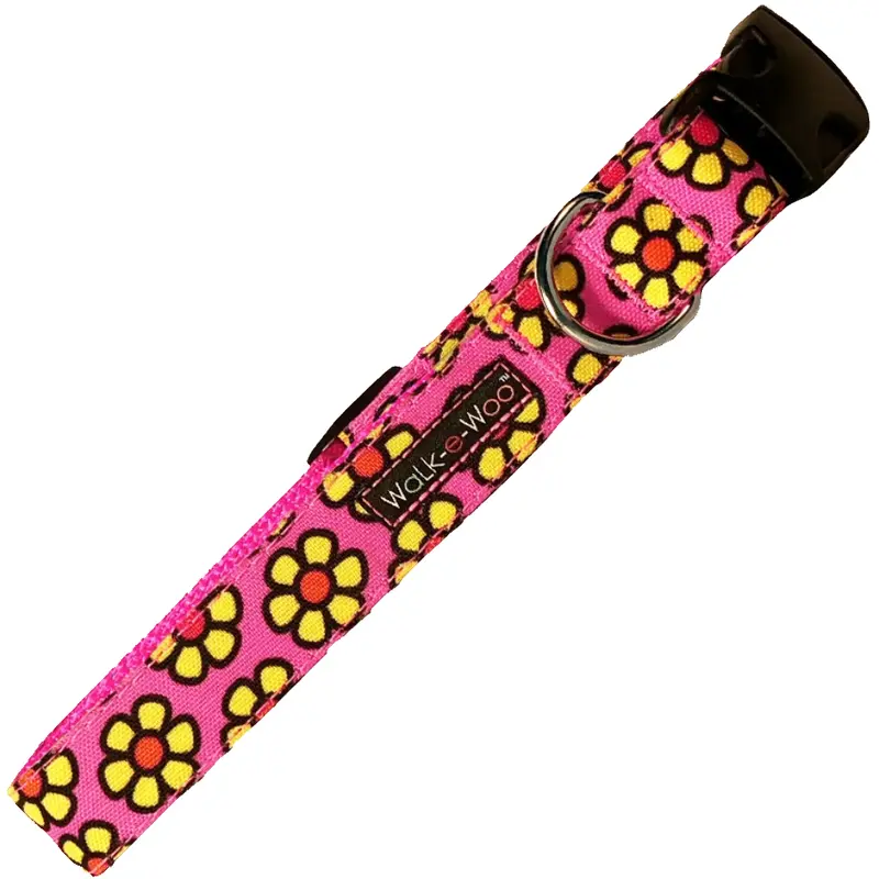 Walk-e-Woo Yellow Daisies on Pink Collar
