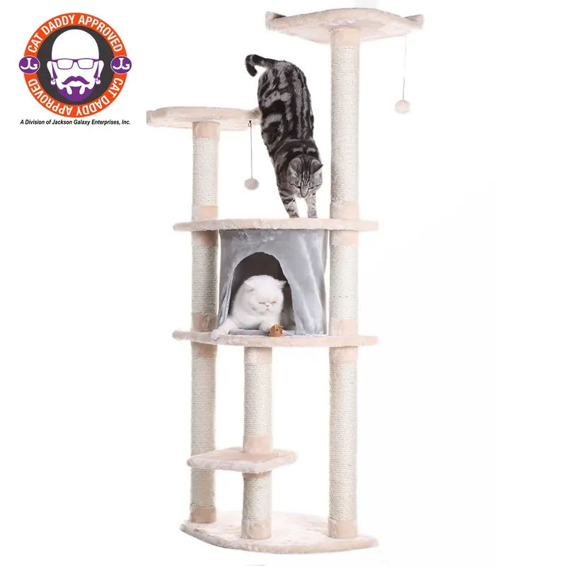 Armarkat 64" Cat Tree With Sractch Sisal Post Soft-side Playhouse  A6401 Almond