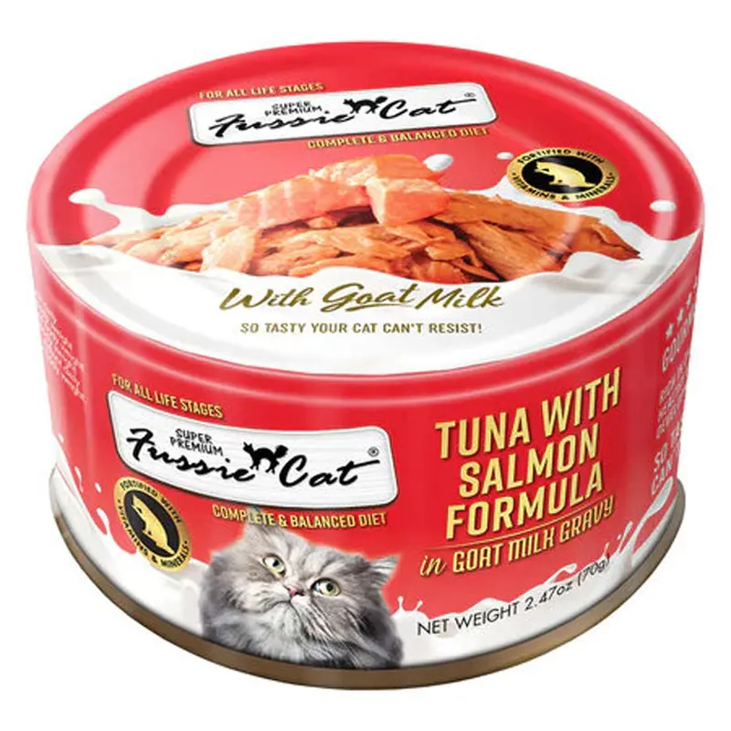 Fussie Cat Super Premium Wet Cat Food - Tuna with Salmon in Goat Milk Gravy - 2.47oz Can