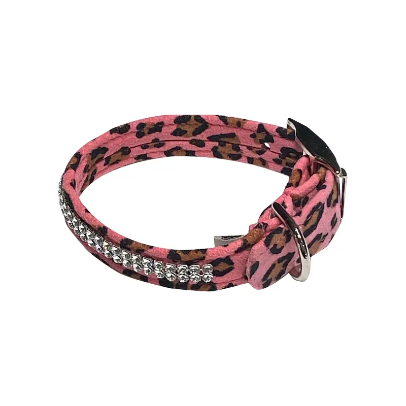 Glamour Girl Ultrasuede Collar w/ Swarovski Crystal, Pink Cheetah