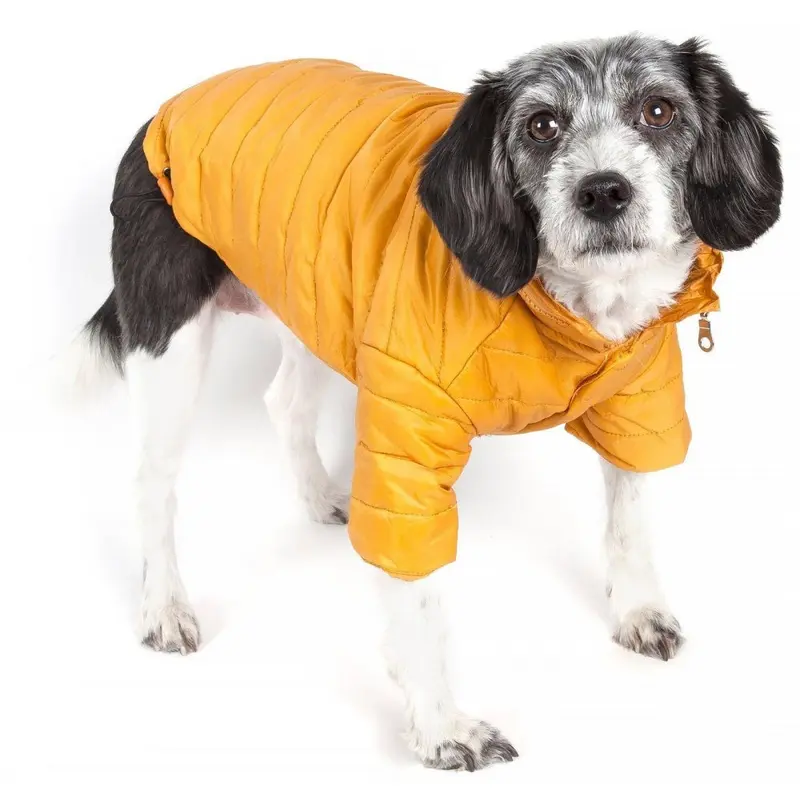 Pet Life Adjustable Yellow Sporty Avalanche Dog Coat with Pop Out Zippered Hood