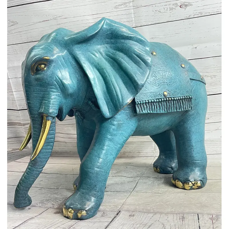 Green Blue Elephant Bronze Sculpture Statue Figure Figurine Signed Original Art