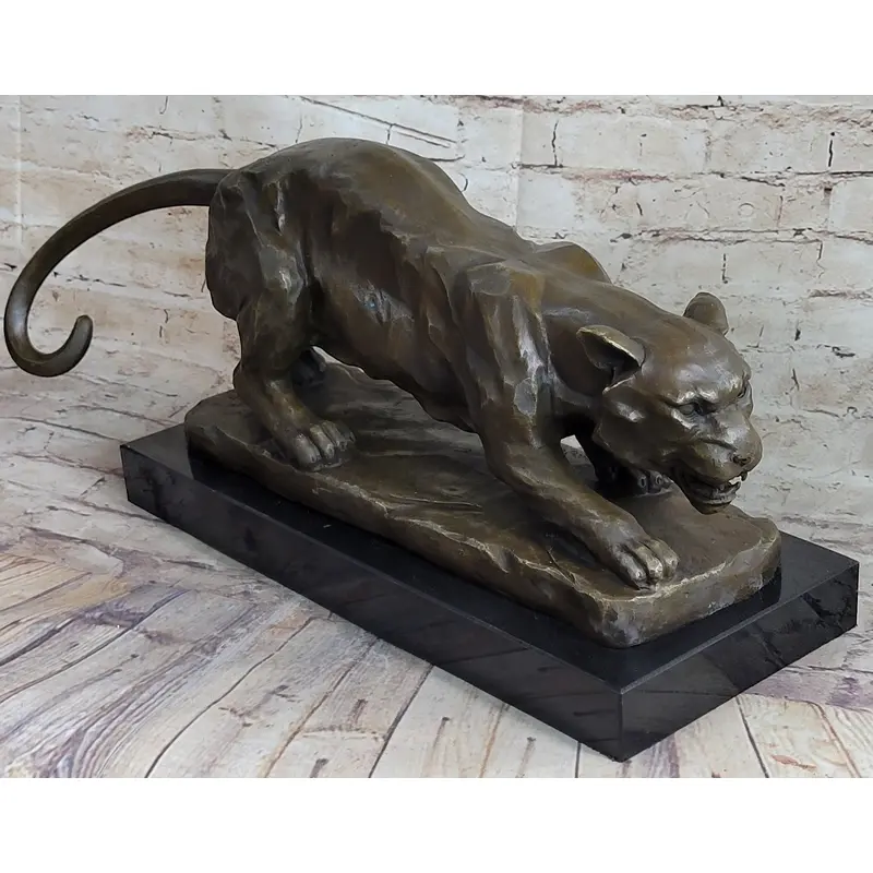 Handmade BRONZE SCULPTURE LION PANTHER TIGER PUMA COUGAR CAT STATUE AFRICAN ART