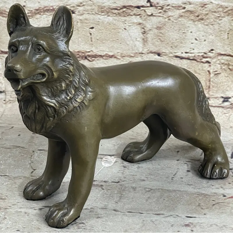 German Shepherd Puppy Dog Bronze Figurine Figure Sculpture Collectible 6" x 9"