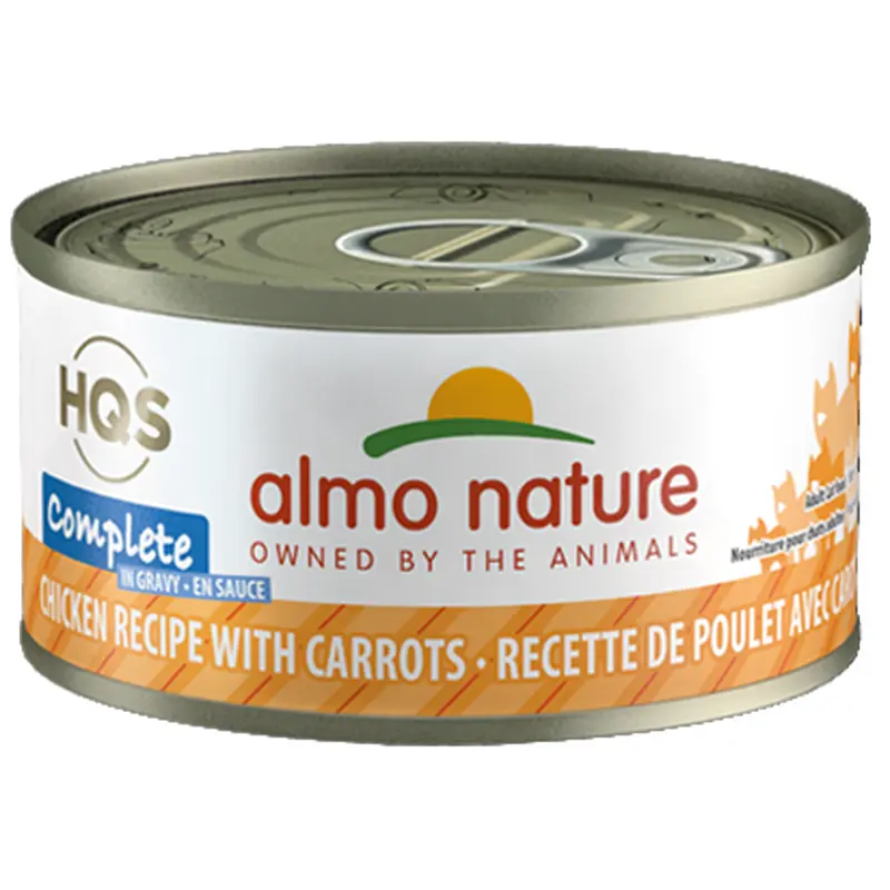 Almo Nature HQS Complete Chicken Recipe With Carrots In Gravy Canned Cat Food: 2.47- Oz Cans, Case of 24